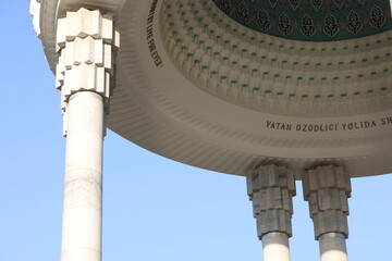 Architectural Detail of a Monument with Columns and Inscriptions