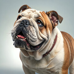 Obraz premium A Bulldog, sturdy and muscular dog breed, known for its wrinkled face, loyalty, calm temperament, and affectionate companionship.