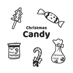 Christmas Candy Doodle Set Hand-Drawn Outline Vector Illustration
