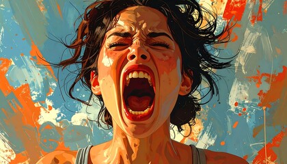 Woman screaming, vibrant colors