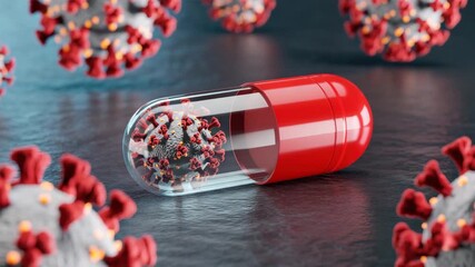 Cutting-edge antiviral capsule fighting the pandemic in this engaging medical video, showcasing hope and technological advancement in healthcare solutions - Powered by Adobe