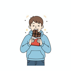 A teenager is enjoying chocolate.