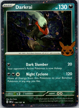 Hamburg, Germany - 09262025: detail scan of the 2024 halloween trick or trade pokemon card called Darkrai BOO24 OBF 136.