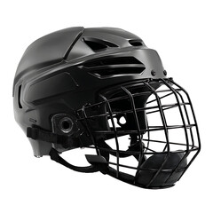 Naklejka premium Sleek black hockey helmet with protective cage for intense play