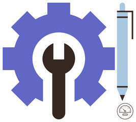 Gear with wrench emphasizes technical repairs, pen signifies creativity, and speedometer implies performance tracking. Ideal for engineering, productivity, strategy, planning, analytics, innovation