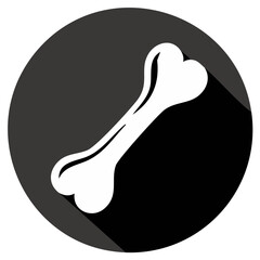 Obraz premium Simple white bone icon with a long shadow on a dark grey circular background