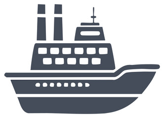 Obraz premium Cartoon style cruise ship vector icon, tourist liner, ocean vessel, naval travel boat, maritime transport