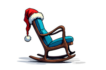 Santa hat on a rocking chair in a festive style with a transparent background