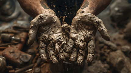  Close-up of Hands Covered in Clay, Gently Shaping and Centering the Material
