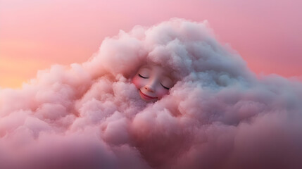 Pastel Pink Cloud Character Sleeping