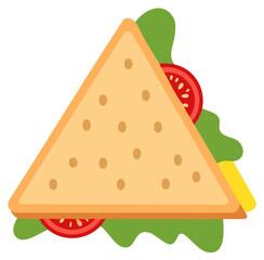 Stylized Triangular Sandwich with Fresh Lettuce, Tomato, and Bread Illustration