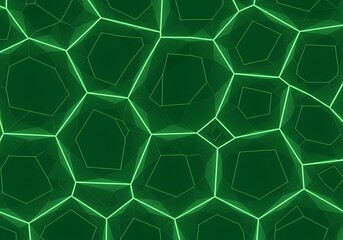 Abstract green geometric network with neon glow, creating a captivating futuristic mosaic pattern for high tech