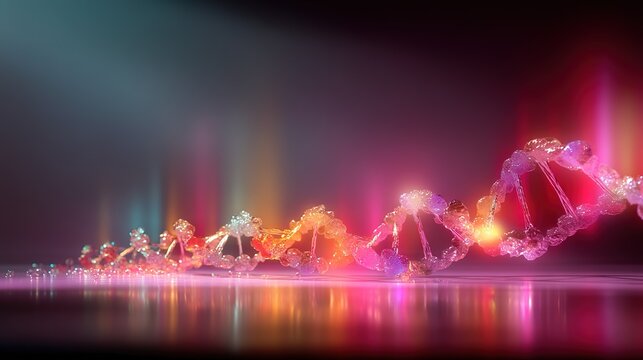 Futuristic DNA Helix Podium with Neon Beams for Gene Therapy Pharmacogenetics Biotech Poster