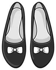 Fototapeta premium Elegant Black Ballet Flats with White Bows, Dress Shoes for Women, Fashion Footwear and Accessories