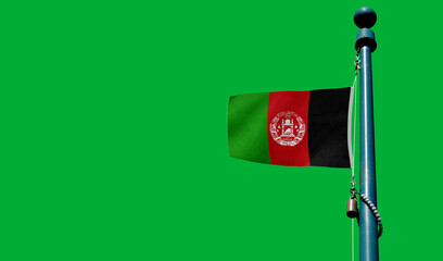 Afghanistan Flag on Pole with Green Background