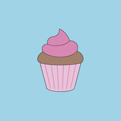 Simple cupcake with pink frosting on a light teal background