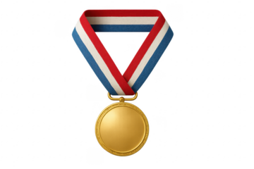 Gold medal with red white blue accomplishment ribbon