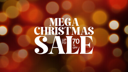 Merry Christmas sale promotion poster banner with night bokeh and festive decoration bell and balls background. Christmas Sale banner  bokeh decoration background.