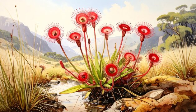 Vivid botanical illustration of pitcher plants
