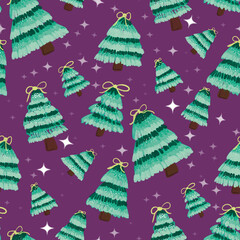 Sparkling Christmas Trees Pattern on Purple