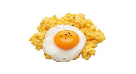 A delightful breakfast featuring fried egg and scrambled egg isolated on transparent background, a classic combination for a hearty and satisfying morning meal