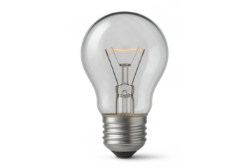 Light bulb glowing tungsten filament on transparent background