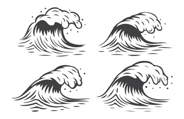 Obraz premium Stylized Ocean Wave Icons – Minimalist Black and White Nature Symbols