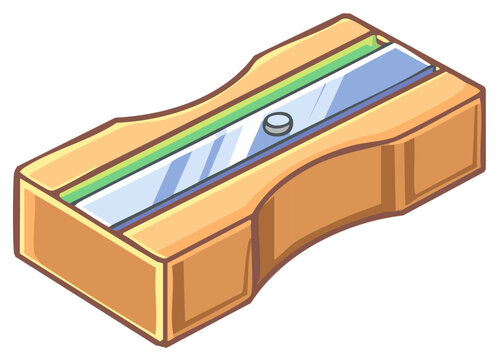 Cartoon Wood Pencil Sharpener with Silver Blade School Supplies Flat Vector