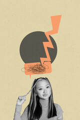 Collage with person surrounded by message bubbles symbolizing chatting communication online...