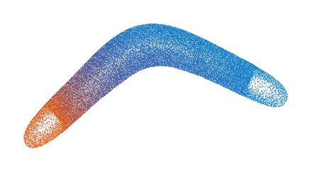 Abstract boomerang design with blue and orange gradient on white background