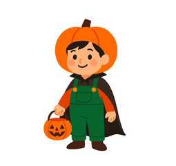 Illustration of Child in Pumpkin Costume for Halloween