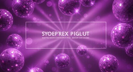 Abstract composition with disco balls in vibrant purple light
