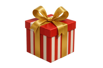 Obraz premium Red striped gift box with gold ribbon and bow
