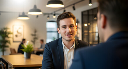 Man in suit during a business meeting.