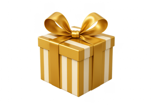 Gold striped gift box with festive ribbon