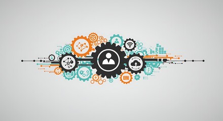 Abstract gear and icon arrangement for business and technology concept