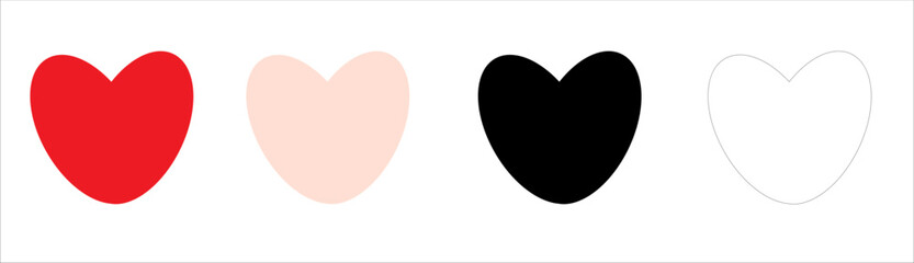 4 colored hearts on a white background,