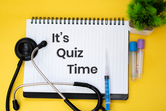 A stethoscope with the words &lsquo;It&rsquo;s Quiz Time,&rsquo; representing medical quiz and knowledge assessment concepts.
