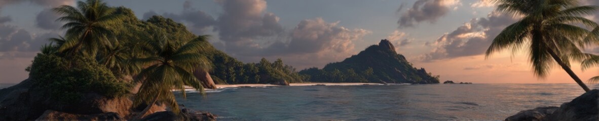 Tropical island beach sunset hdri panoramic view equirectangular environment