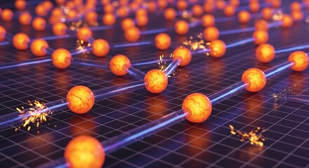 Abstract illustration of spheres connected by lines with sparks