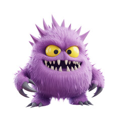 Fototapeta premium Cute purple furry cartoon monster with yellow eyes and spiky fur