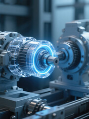 Close up of electric motors and drive axles for new energy vehicles