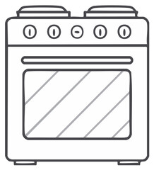 Hand drawn kitchen stove with oven and burners vector line art illustration