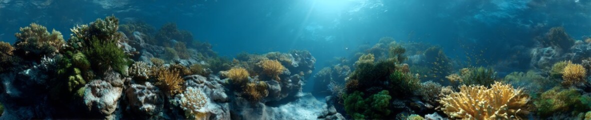 Fototapeta premium Exploring underwater coral reef ecosystem hdri panoramic 360-degree environment