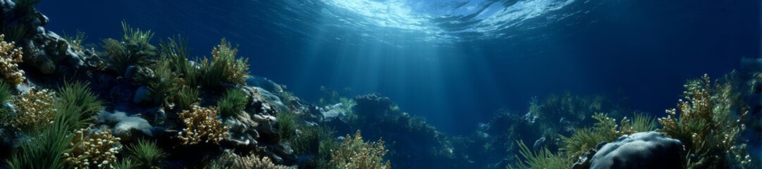 Fototapeta premium Underwater coral reef exploration ocean hdri panoramic environment map equirectangular