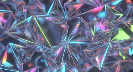 Abstract Crystal Forms with Iridescent Light Reflections and Geometric Facets