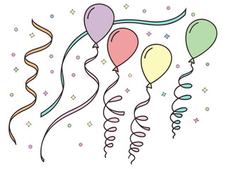 Celebrate with Pastel Balloons and Streamers for Birthdays or Holidays, Perfect for Invitations and Party Decorations, Originally a Scalable Vector Graphic