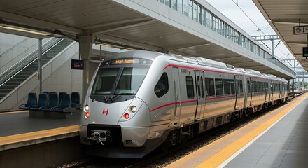 Modern Train Arriving at Platform.