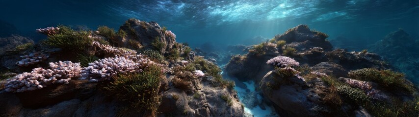 Naklejka premium Underwater coral reef exploration tropical ocean hdri panoramic environment map