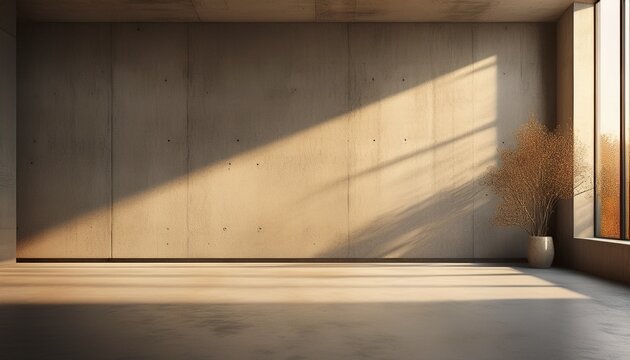 sunlit concrete room interior with subtle shadowing and textured wall